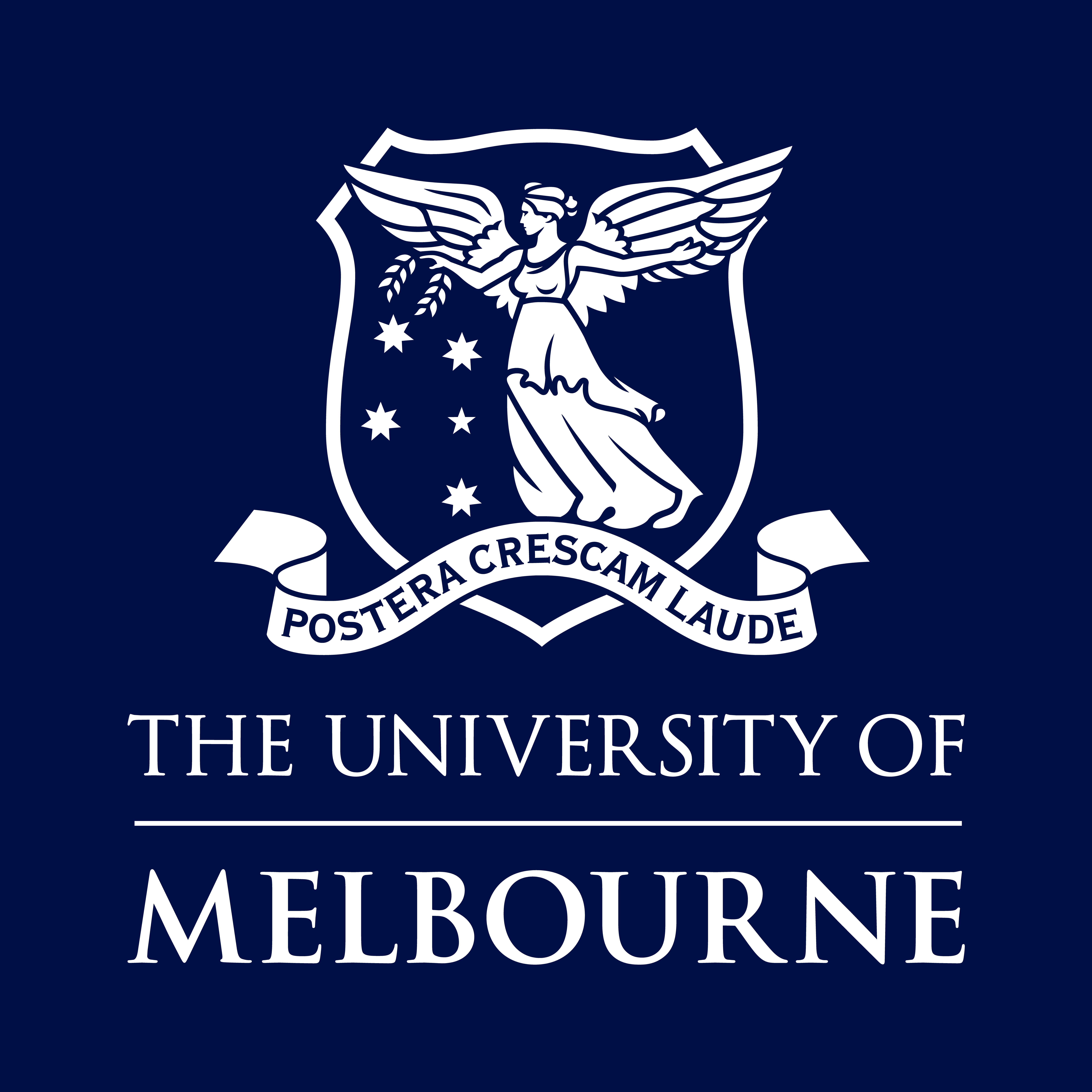 The University of Melbourne blue and white logo.