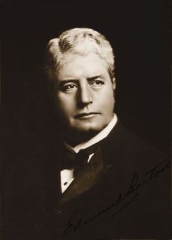 A scan of a black and white portrait image showing former prime minister Edmund Barton.