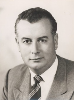 A scan of a black and white portrait image showing former prime minister Gough Whitlam.