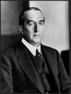A scan of a black and white portrait image showing former prime minister Stanley Bruce.