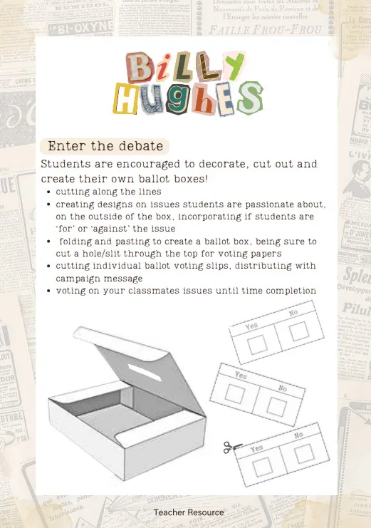 Preview of the first page of Billy Hughes conscription debate activity sheet.