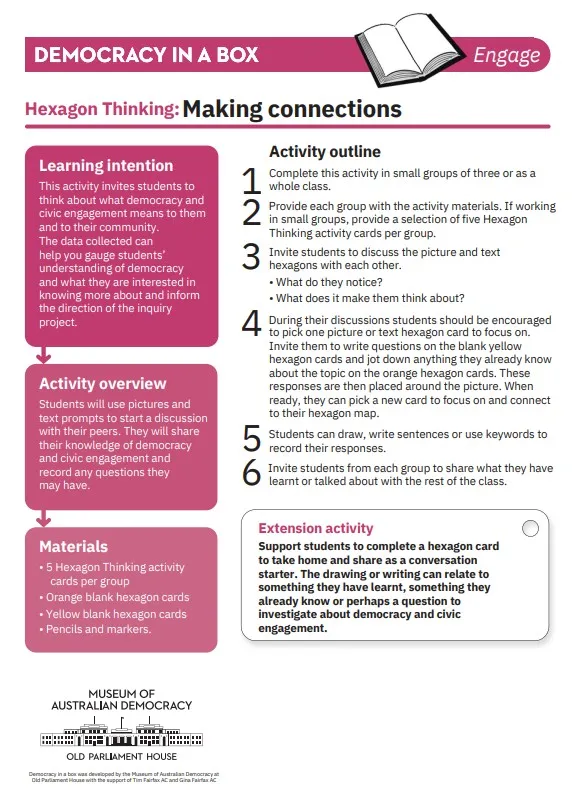 Preview of hexagon thinking: making connections activity sheet