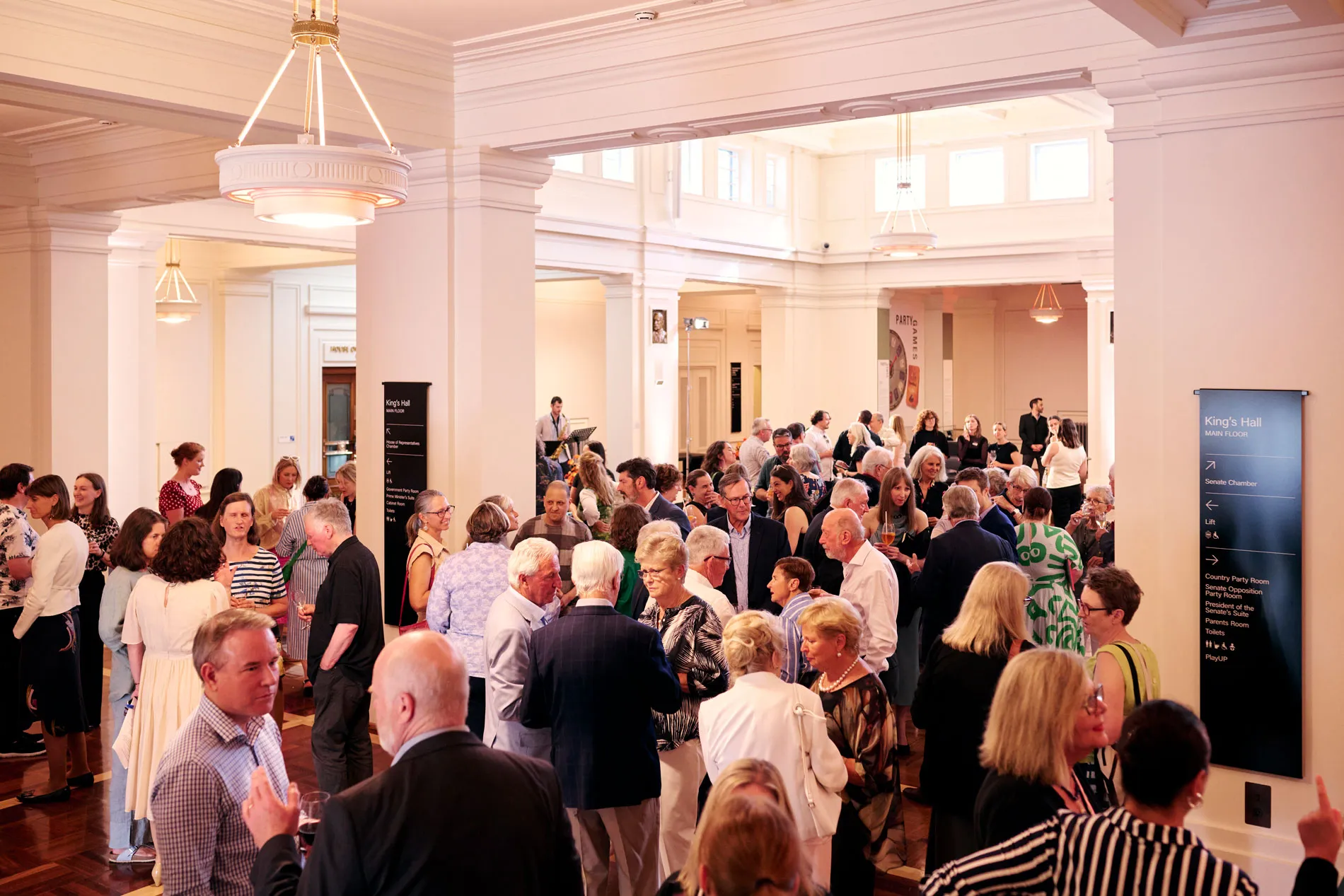 Partners of the Museum of Australian democracy gathered in Kings Hall for the launch of a Behind the Lines exhibition.