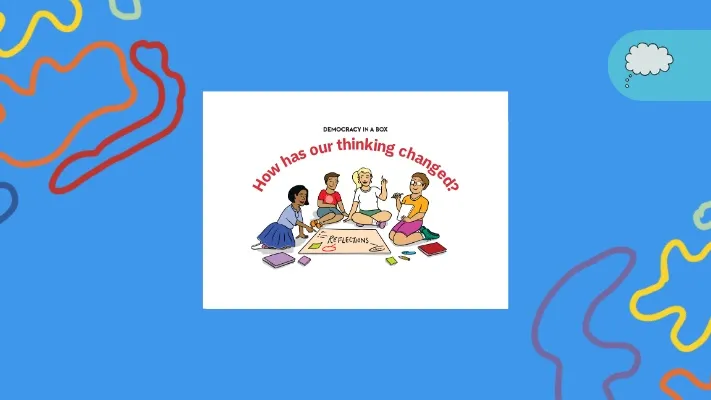 An graphic illustration of four students sitting on the floor under the words 'How has our thinking changed?' An graphic illustration of four students sitting on the floor under the words 'How has our thinking changed?'