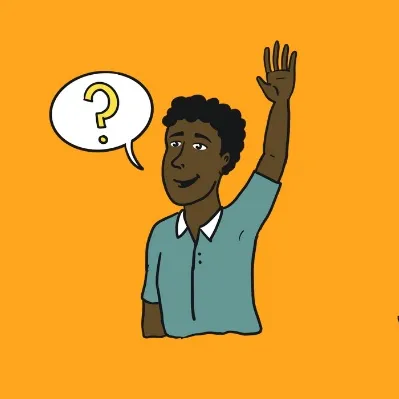 An illustration of a student with their hand raised and a question mark in a speech bubble. An illustration of a student with their hand raised and a question mark in a speech bubble.