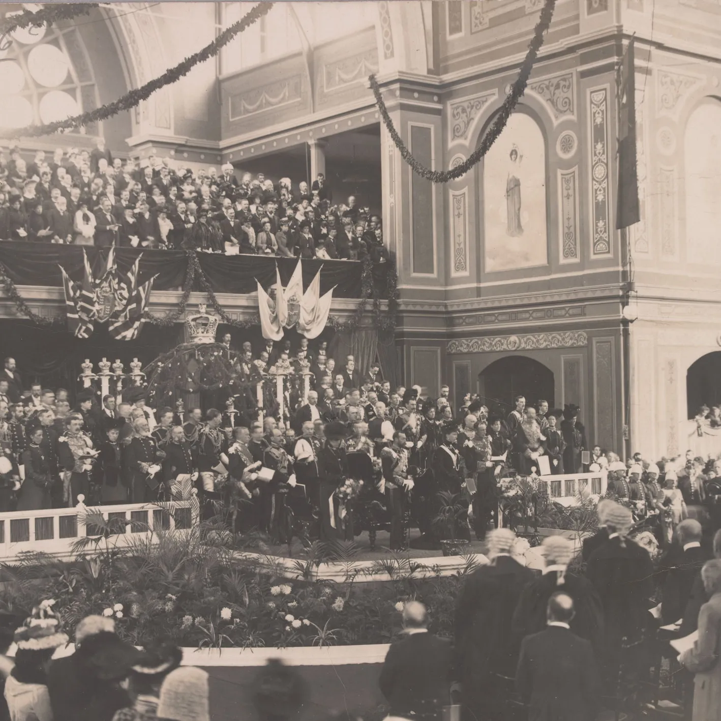 Opening of the first Australian Commonwealth Parliament in May 1901 by the Duke of Cornwall and York.