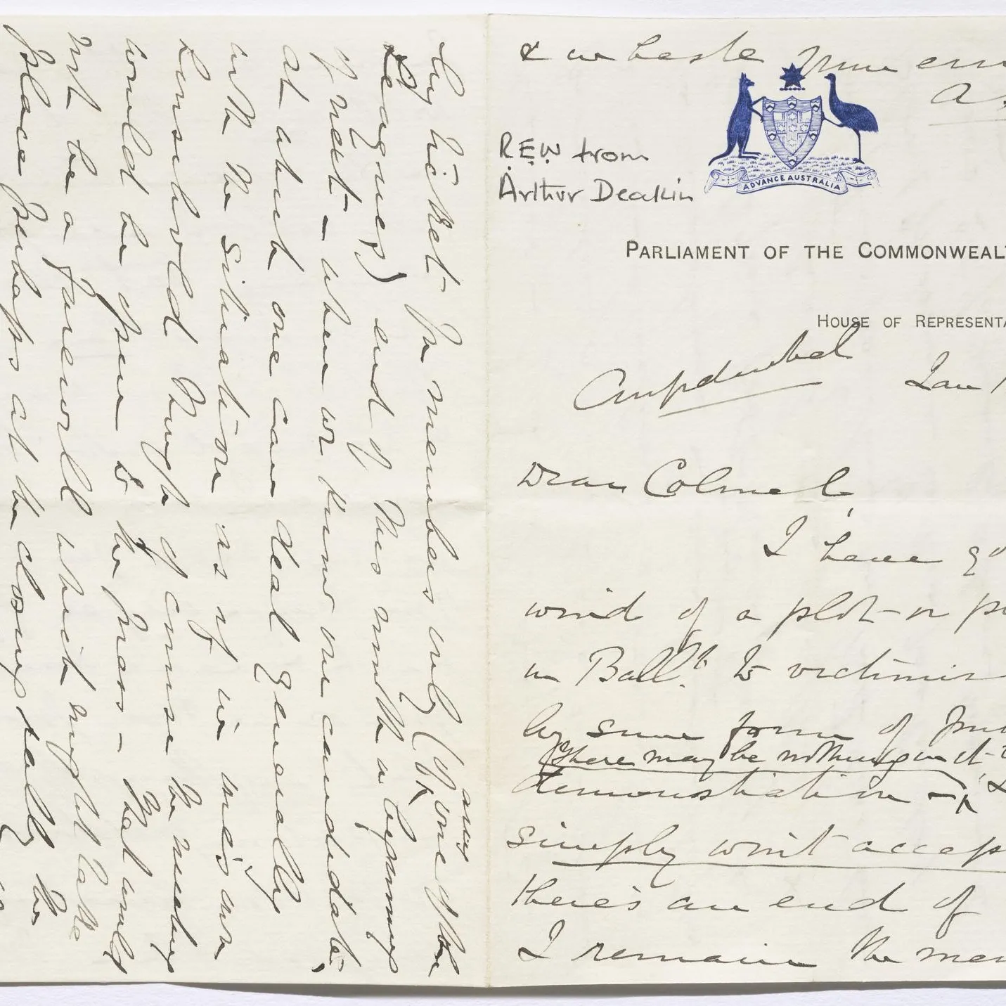 Letters between Alfred Deakin and Colonel Robert Williams