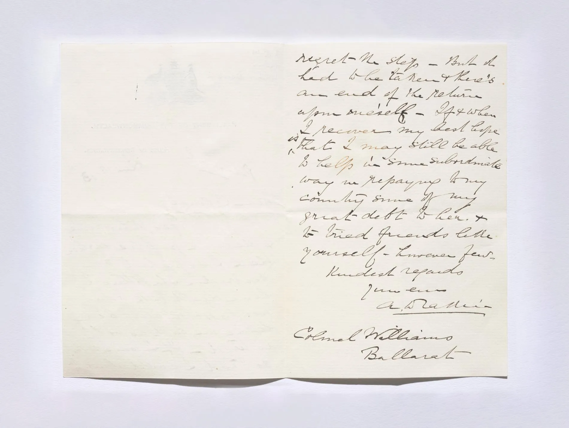 A letter from Deakin to Williams, the handwriting is old fashioned and cursive.