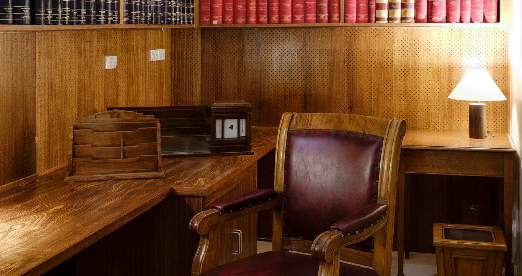 A wooden chair and desk