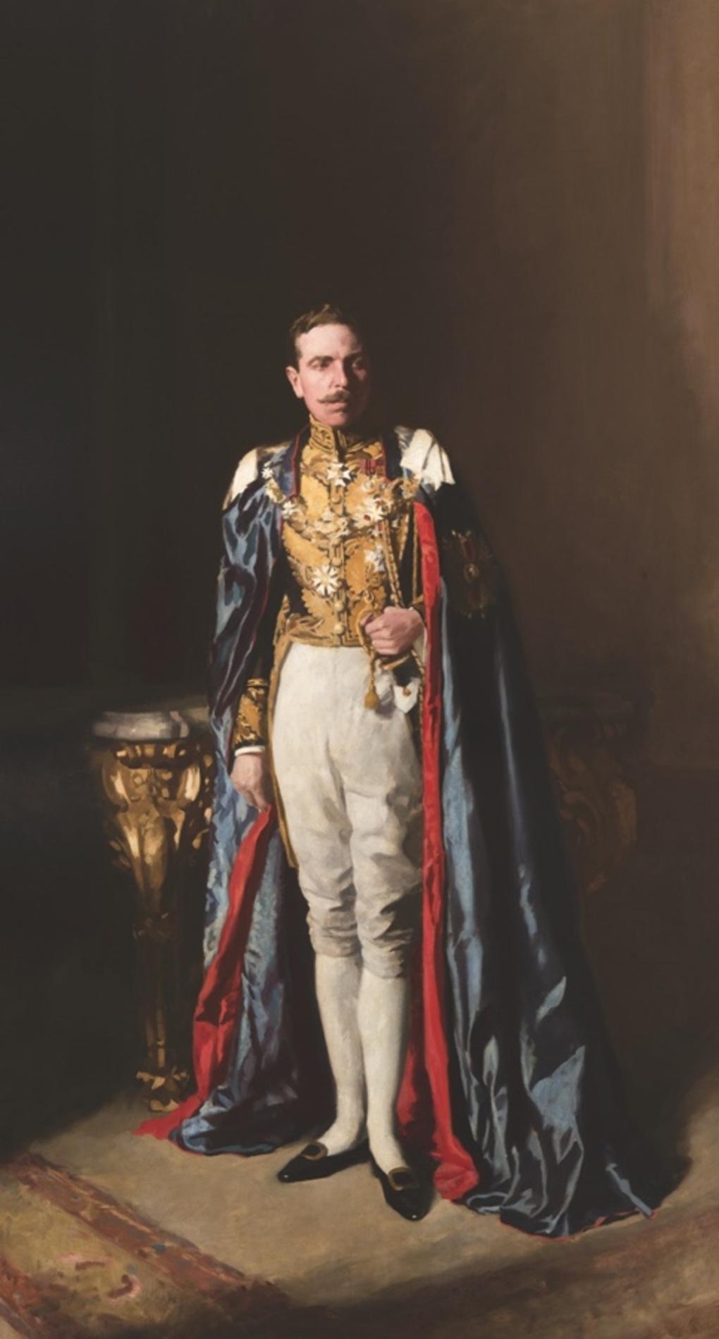 Lord Thomas Denman, wearing ceremonial dress uniform with a red, white and blue cape.