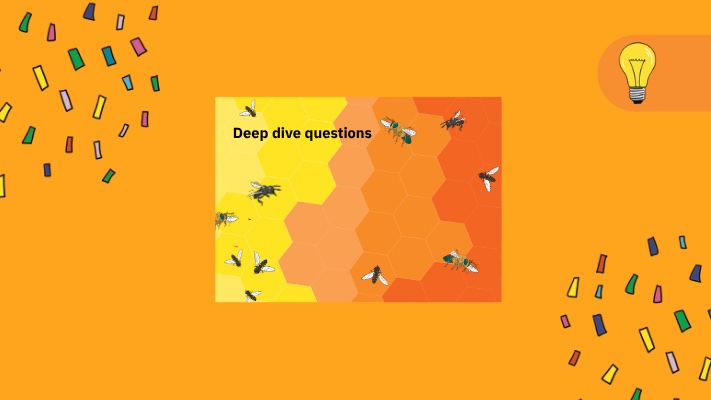 A graphic with bees, a light bulb and the words 'Deep dive questions'.