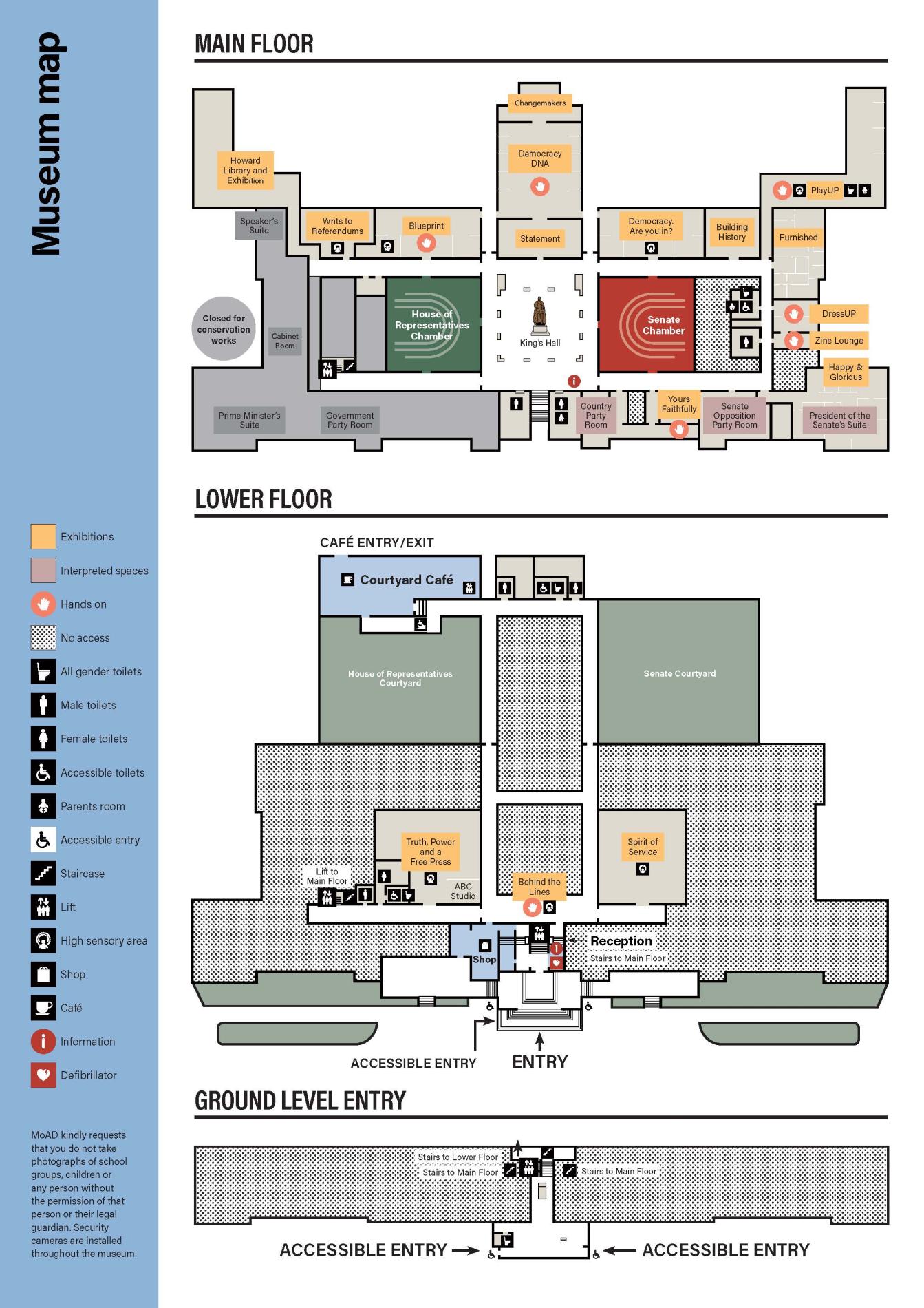 A graphic of the visitor map of the Museum of Australian Democracy at Old Parliament House.