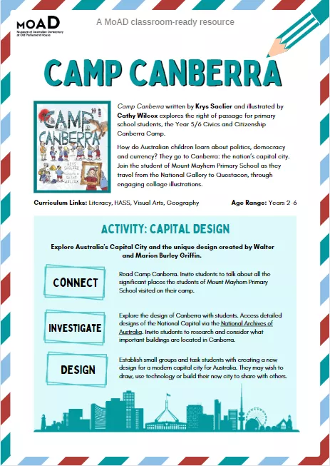 The first page of Camp Canberra: Capital Design activity sheet. 