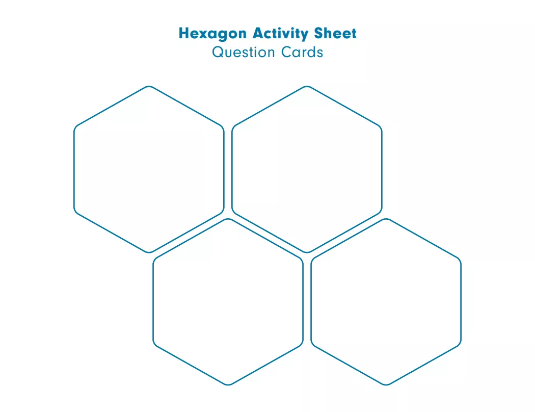 First page of Hexagon Thinking activity sheet featuring empty hexagons across the page.