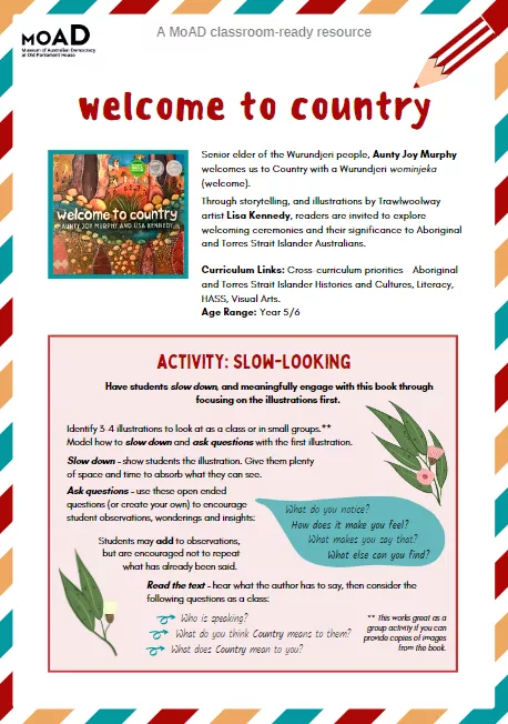 First page of Welcome to Country activity sheet.