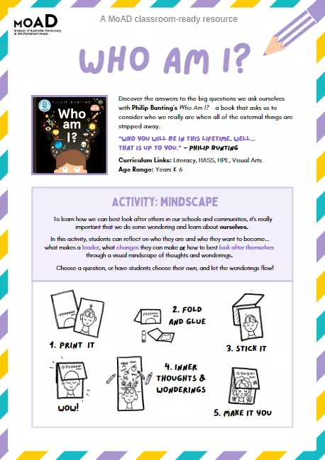 First page of Who Am I? activity sheet.