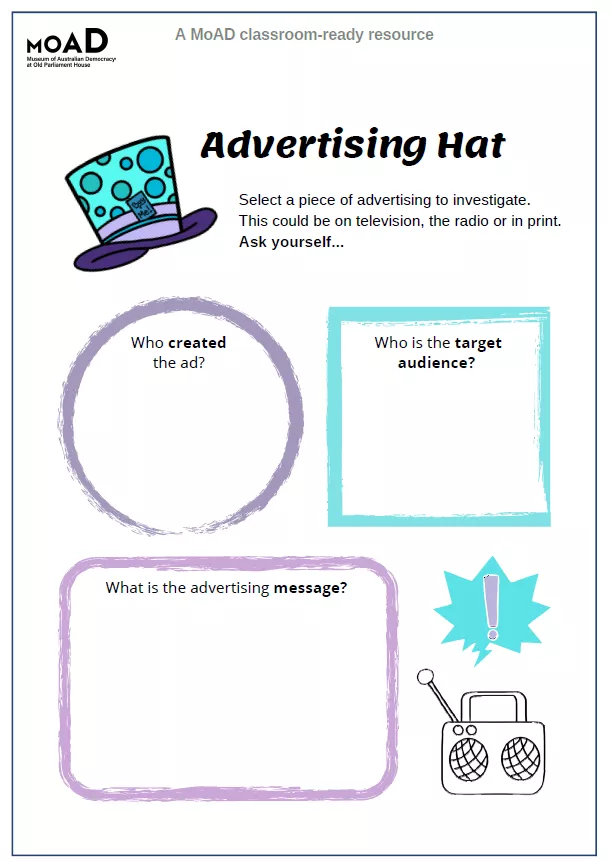 A preview of a learning resource with a hat, boxes with prompts ready to write notes.