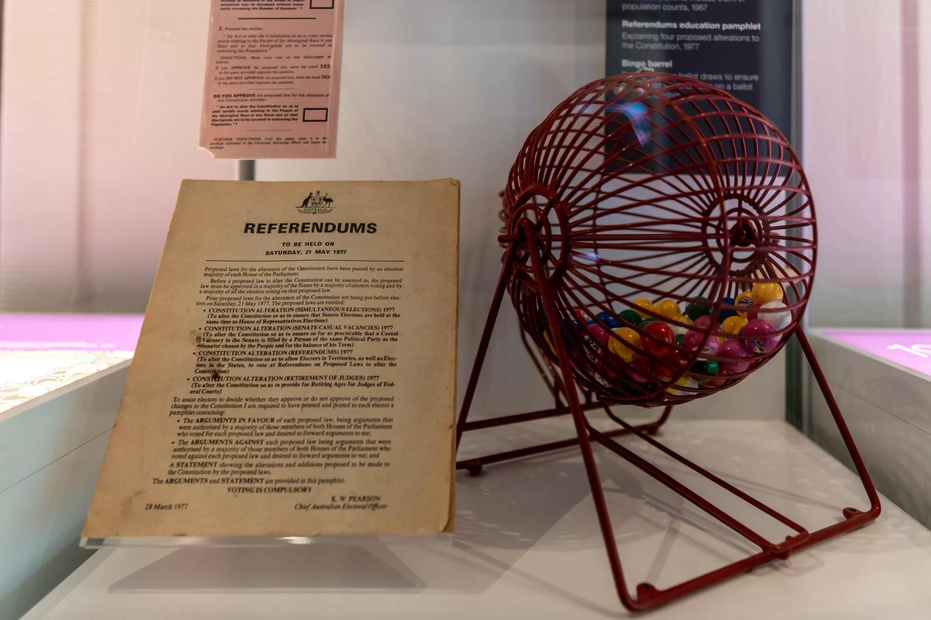 A referendum sheet next to a bingo roller