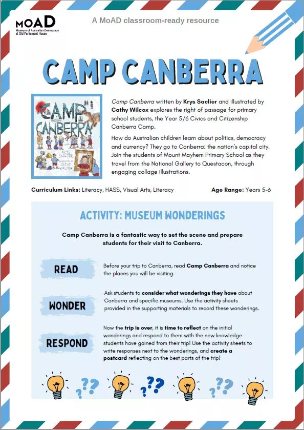 Camp Canberra: museum wonderings - activity sheet.