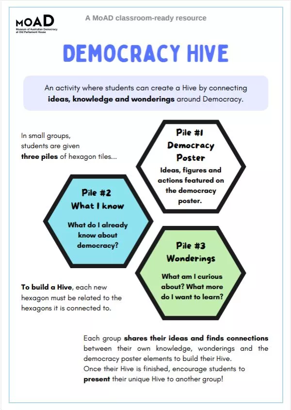 First page of Democracy Hive activity sheet.