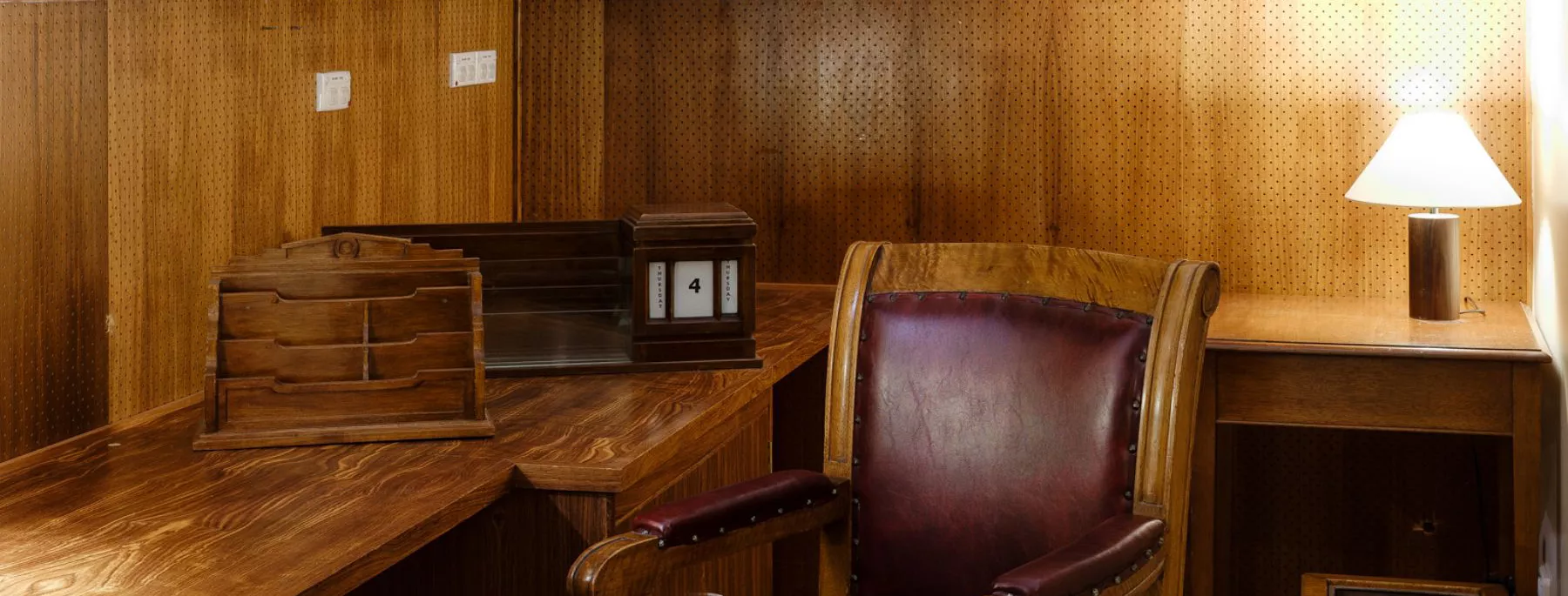 A wooden chair and desk