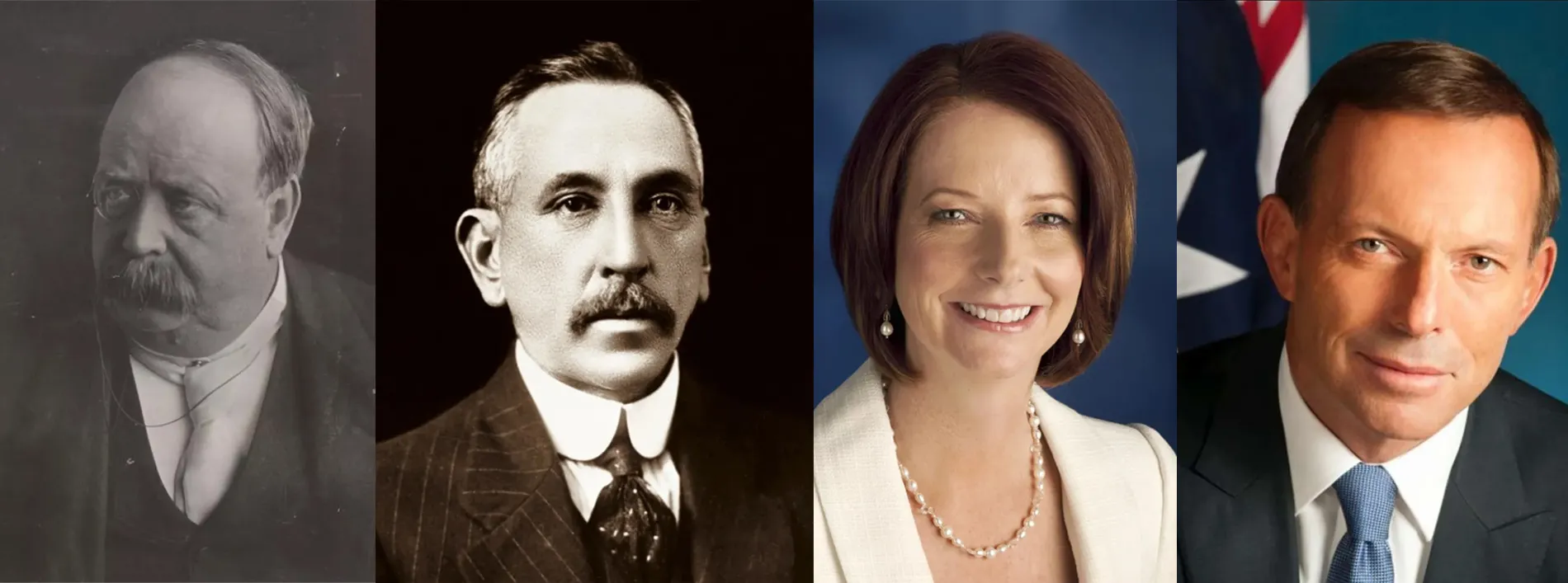 Collage of photos: George Reid, Billy Hughes, Julia Gillard and Tony Abbott