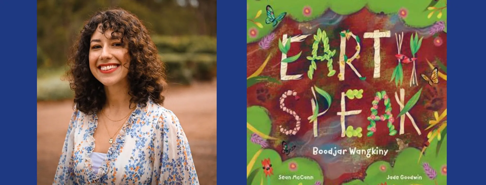 Jade Goodwin pictured alongside the cover of Earth Speak.