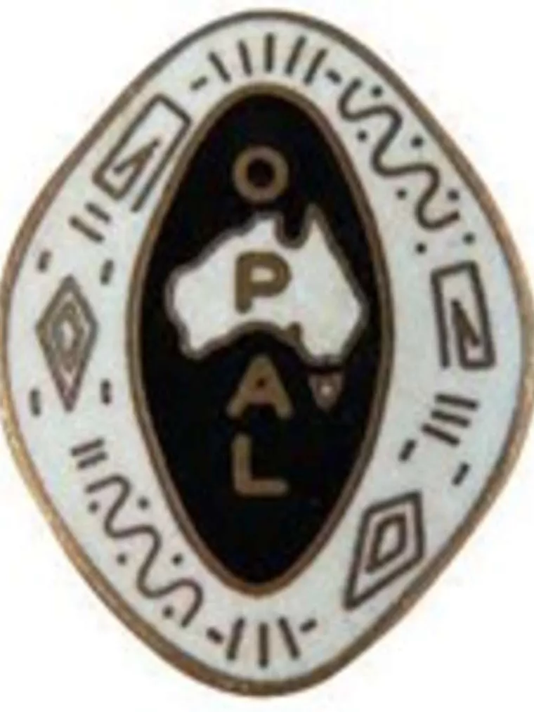 A diagonal pin with an outline of the Australian map and the letters 'OPAL'.