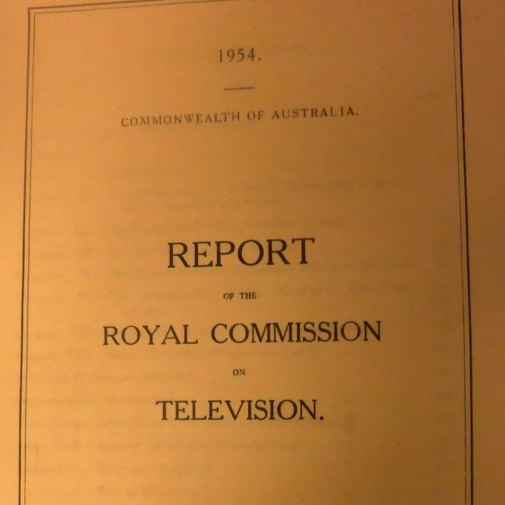 A yellow cover page with the title 'Report of the Royal Commission on television.