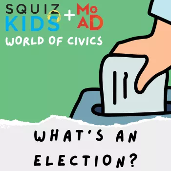 An illustration of a hand putting a ballot into a box with the words 'what's an election?'