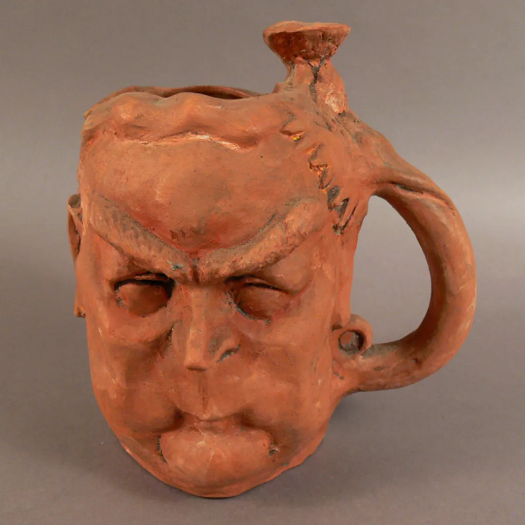 Jug sculpted in the shape of Robert Menzies by John Frith.