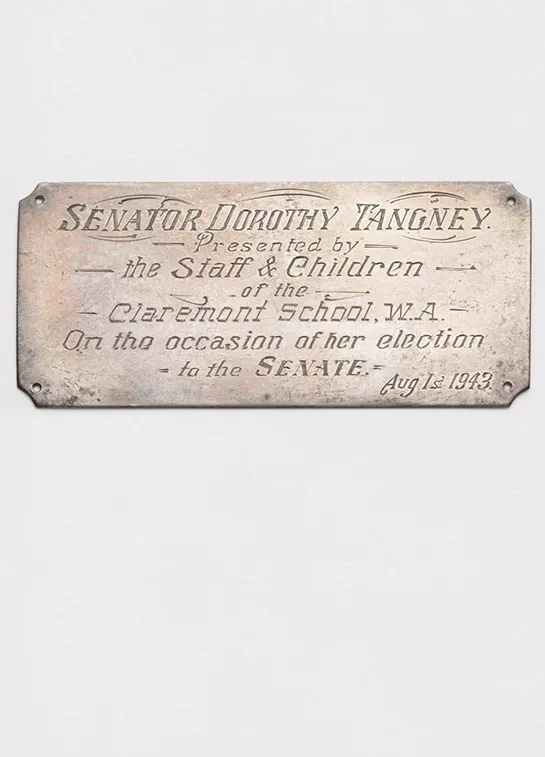 Plaque presented to Dorothy Tangney