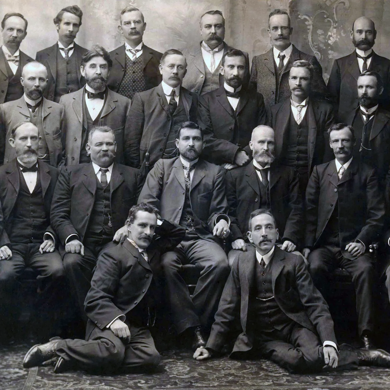 Group photograph of all Federal Labour Party MPs elected at the inaugural 1901 election.