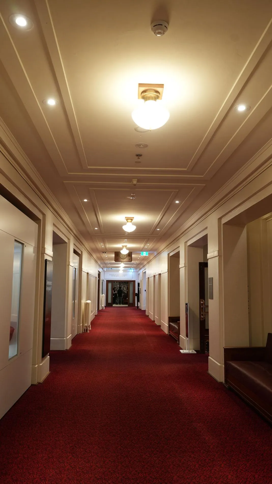A hallway with red carpet in Old Parliament House. A hallway with red carpet in Old Parliament House.